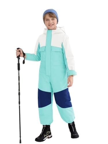 Haloumoning Boys One Piece Snowsuit Kids Hooded Waterproof Insulated Ski Suit Coveralls 514 Years