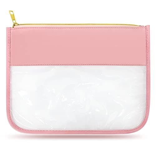 LOKFAR Nylon Makeup Bag DIY Chenille Letter Clear Travel Zipper Pouch, Preppy Makeup Bag Clear Cosmetic Bag, Water-proof Makeup Travel Pouch Snack Bags for Women (Pink)