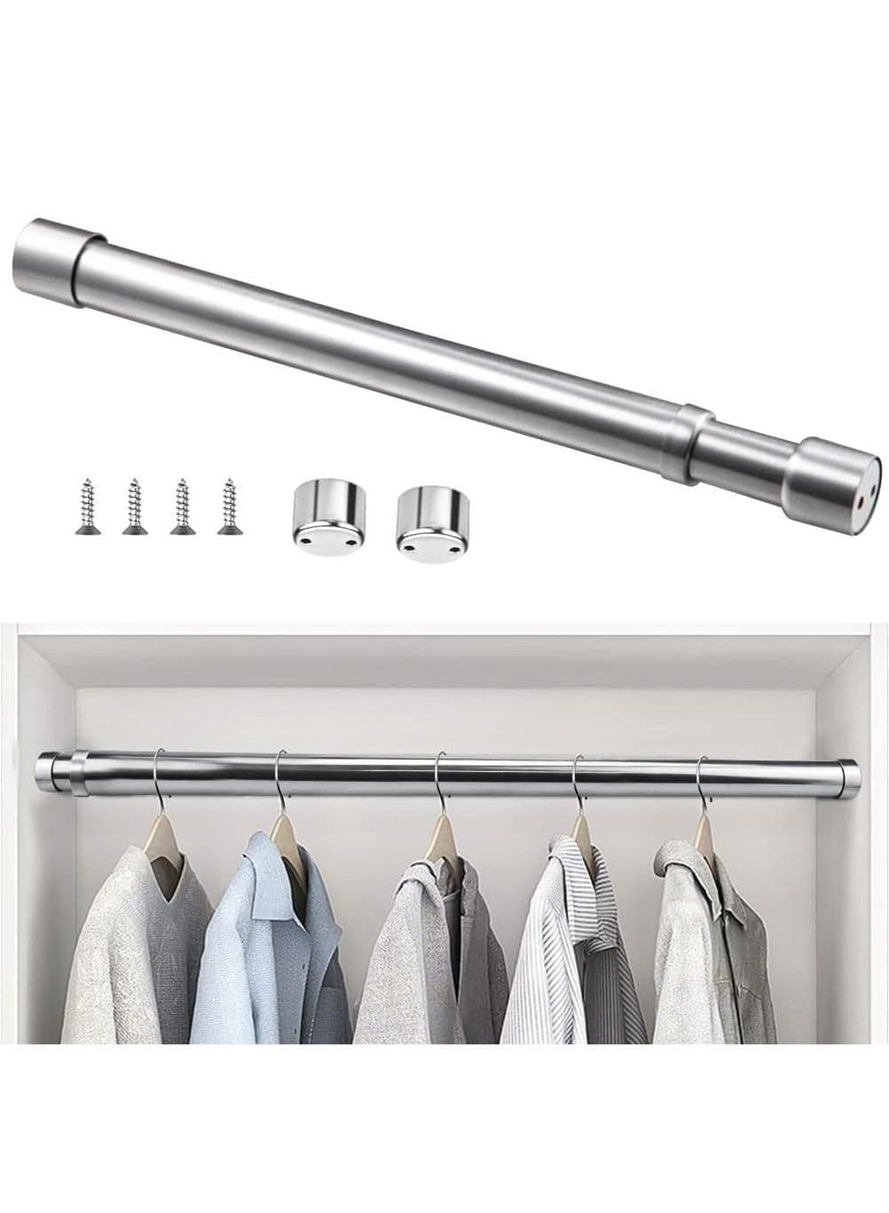 Extendable Metal Wardrobe Rod, Thickened Stainless Steel Rail Tube, Clothes Hanging Pole, Extensible Closet Bar, Telescopic Closet Pole 72 to 120cm