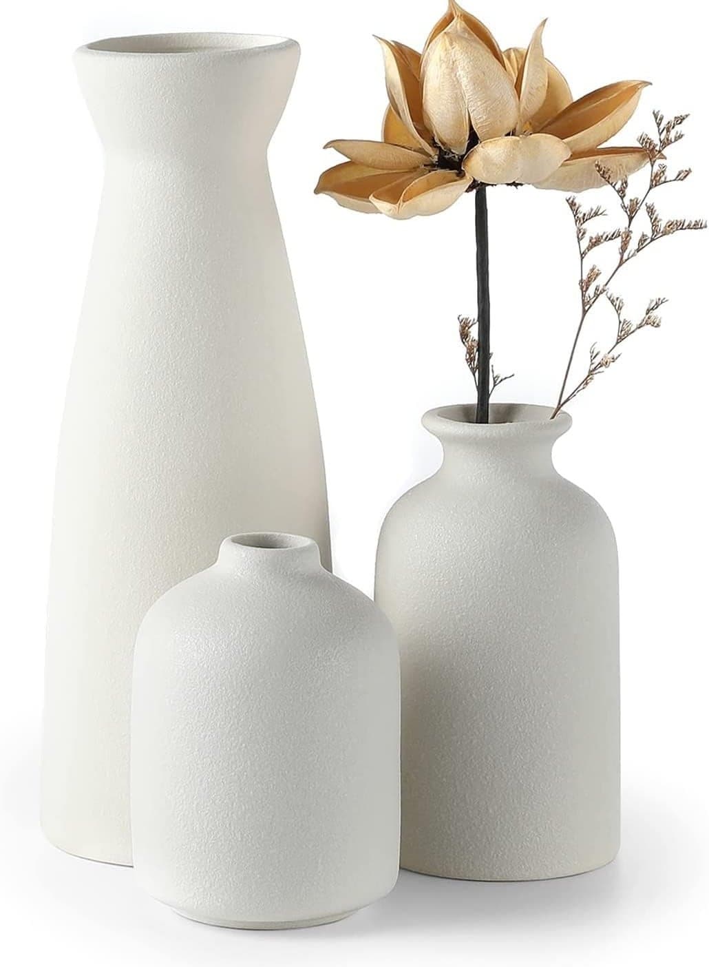 Ceramic Vase Set of 3 Small Flower Vases for Decor Modern Boho Farmhouse Home Decor Modern Home Decor Vases for Decor Pampas Grass Vase Dried Flowers Vases Living Room Table Shelf Centerpieces Decoration