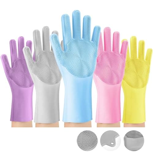 TEKCOOL Gloves Magic Silicone Dish Washing Gloves, Silicon Cleaning Gloves, Silicon Hand Gloves for Kitchen Dishwashing and Pet Grooming, Great for Washing Dish, Car, Bathroom (Multicolour, 1 Pair)