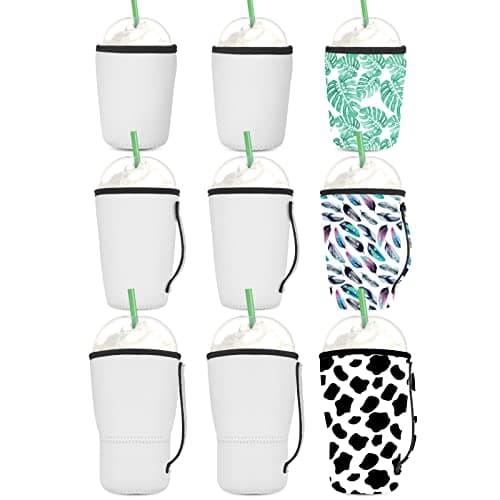 OFFNOVA 9 Pack Sublimation Blank Coffee Sleeve Reusable 3size Neoprene Sleeves with Handle 1632oz cover for Starbucks Coffee McDonalds Dunkin Donuts More