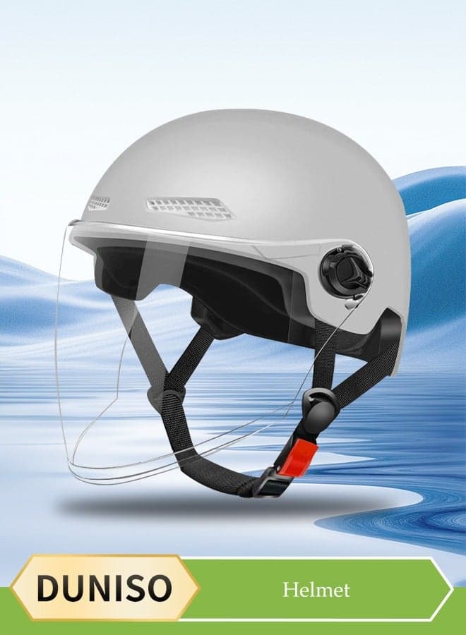 Open Face Helmet, scooter helmet with detachable goggles and ear protection, adjustable head circumference, shock and fall resistant, suitable for both men and women,white