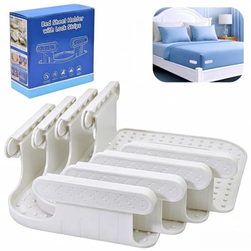 DDGEAA Bed Sheet Holders for Corners, Lock Sheet Holders, 4Pcs Fitted Sheet Holders Keep Sheets Firm & Tight, Durable Heavy Duty Bed Sheet Clips, Sheet Locks, Fit All Mattress Easy Install - White