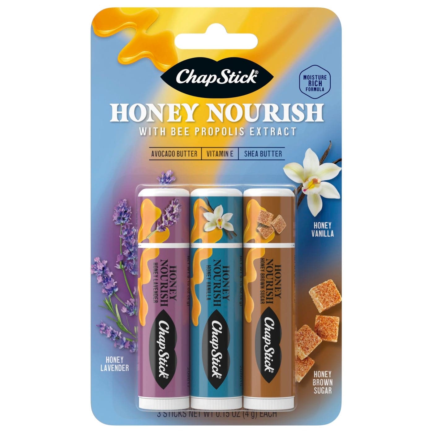 ChapStick Lip Balm Honey Nourish Flavors Honey Lavender Honey Vanilla Honey Brown Sugar 3CT BC 45OZ