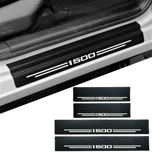 4 Pcs Carbon Fiber Car Door Sill Scuff Plate Auto Door Entry Guard Scratch Shield for GMC Sierra 1500 Chevrolet Silverado 1500 Auto Accessories White 1500