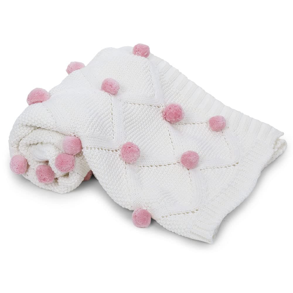 haus kinder Cotton Knitted Blanket For New Born Baby Baby All Season Ac Blankets Quilt Wrapper For New Born Boy Girl Size 80 Cm X 100 Cm 0 To 2 Years Bubblegum Pink Pom Pom TC 150