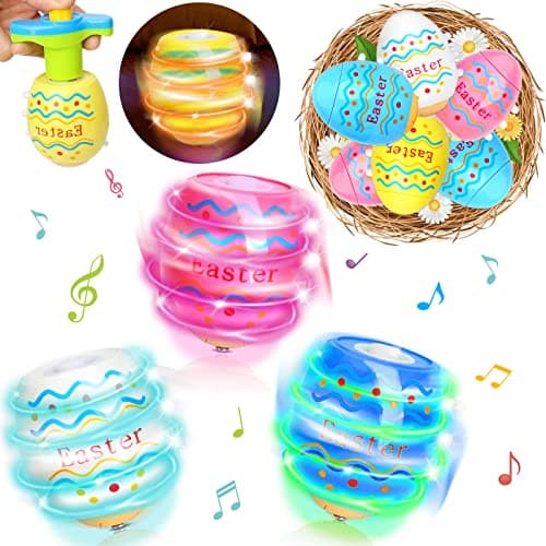 Ancesfun 6 PCS Easter Eggs Spinning Tops Toy for Kids Light Up Flashing Spin Toys with LED Gyroscope for Party Favors Glow in The Dark Supplies Goodie Bag Stuffers Easter Gifts for Kids