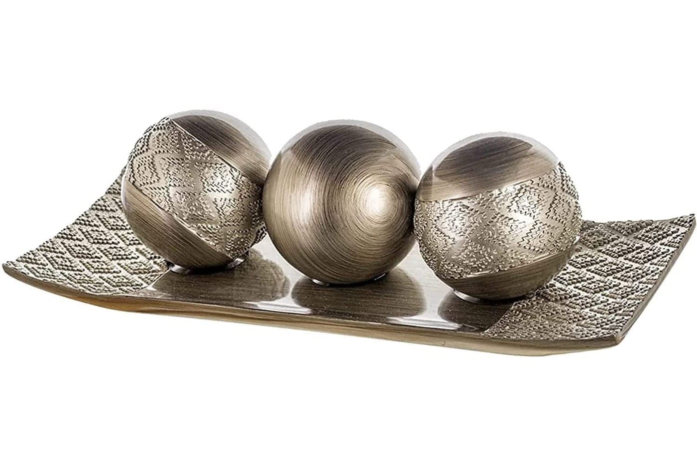 Creative Scents Dublin Silver Decorative Tray and Orbs Balls Set Centerpiece Bowl with Balls for Dining room Table Rustic Coffee Table Decor for Living Room Decor Gift Boxed