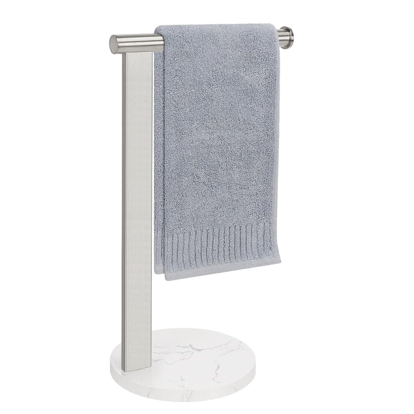 Siyzda Hand Towel Holder Stand for Bathroom L Shaped Standing Hand Towel Rack Towel Bar Kitchen Vanity Countertop Organizer SUS304 Stainless Steel Material Marble Base Brushed Nickel