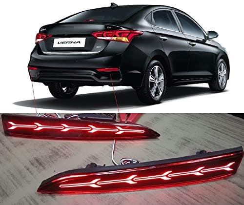 PRIKNIK Rear/Back Drl Five Arrow Design Car Reflector LED Brake Light Bumper with Wiring Compatible with H-yundai New V-erna 2017-2018, Red, Set of 2 Pcs