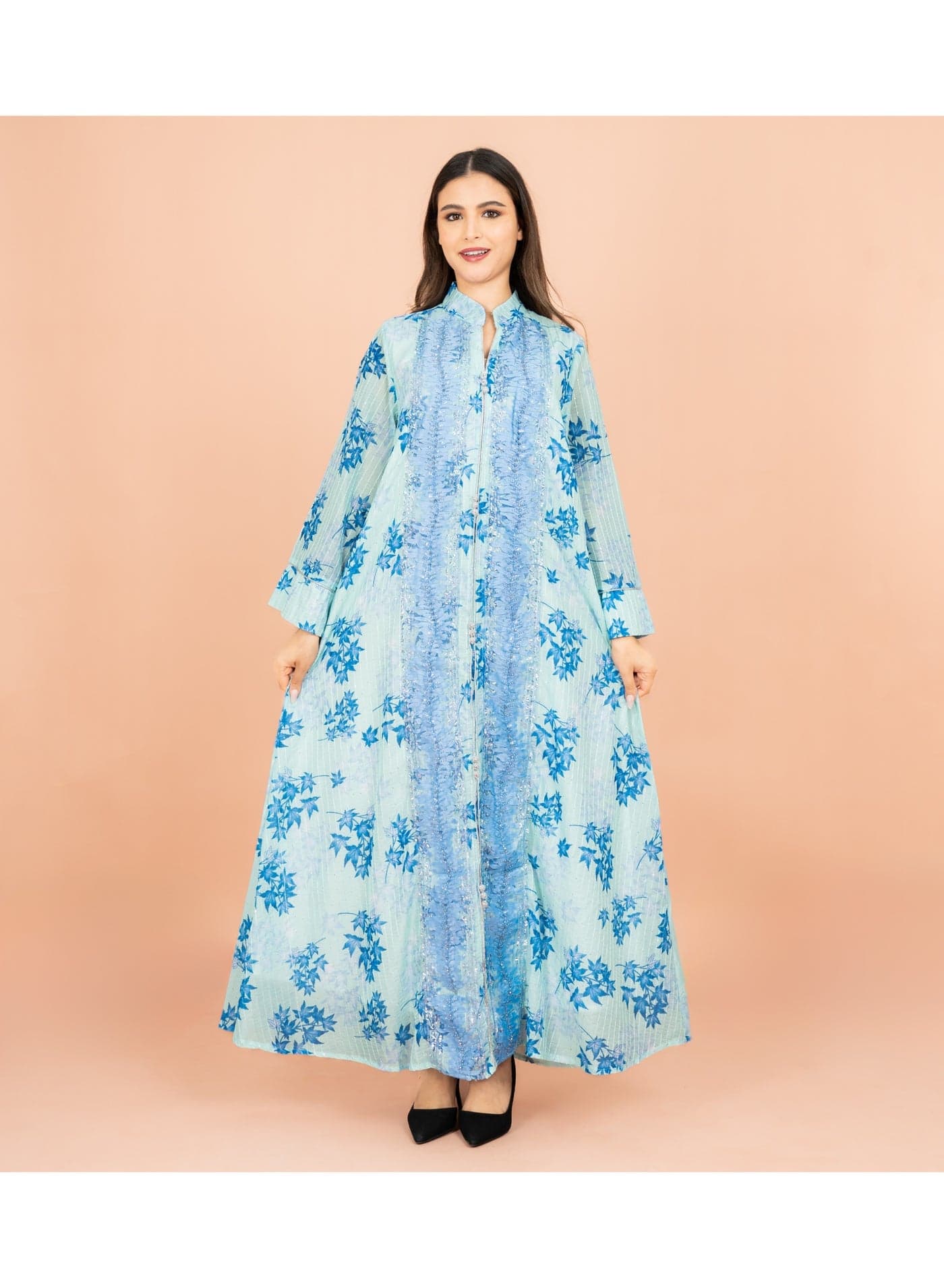 Mandarin Colar Printed Elegant Jalabiya