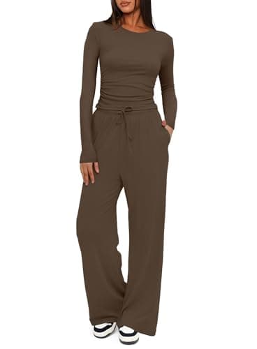 Darong Womens 2 Piece Sets Fall Outfits 2025 Fashion Two Piece Lounge Matching Set T Shirts Long Pants Tracksuit 9065A Khaki M