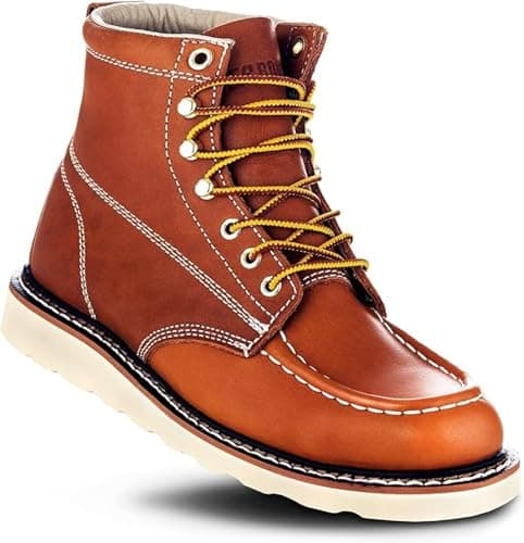 EverBoots Mens Work Boots for Men, Leather Lightweight Comfort Boot, Anti Slip & Shock Absorption, Soft Oil Grain, Goodyear Welt, Industrial Construction, Roofing, Electrician(10.5 Brown)