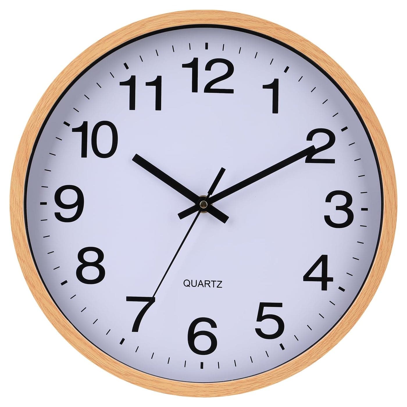 TOHOOYO Wall Clock 12 Inch Wooden Frame Glass Cover NonTicking Number Quartz Modern Quartz Design Decorative Bedroom Kitchen Office Classroom Light Brown