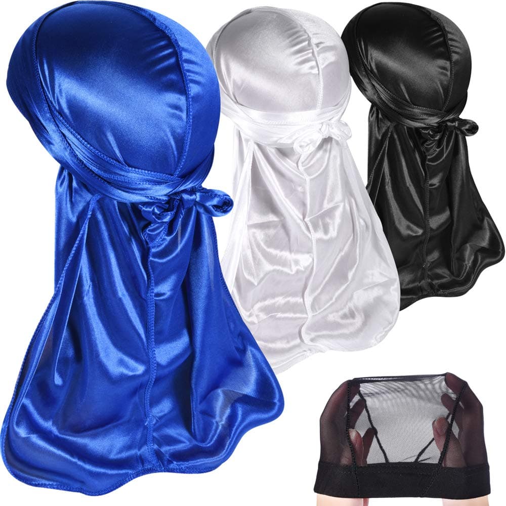 3PCS Silky Durags Pack for Men Waves Satin Doo Rag Award 1 Wave CapL