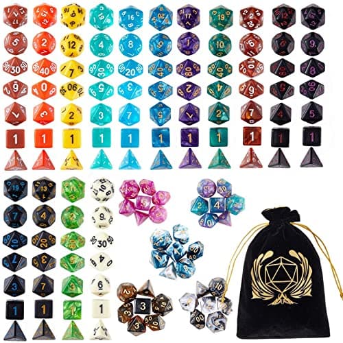 Coyeekn DND Dice Set 20 x 7 140 Pieces Polyhedron Dice 20 Colors Dice for Dungeons and Dragons DND RPG MTG Table Games D4 D8 D10 D12 D20 with 1 Large Flannel Bag