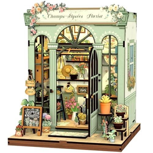 CUTEBEE Book Nook Kit DIY Miniature House Dollhouse Kit for Adults and Teens Booknook Tiny House Bookshelf 3D Wooden Puzzle Gifts for Family Champslyses Florist