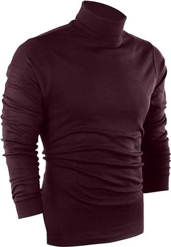 Utopia Wear Turtleneck Men Slim Fit UPF 50+ Lightweight Pullover Sweater Long Sleeves Top, Medium, Berry