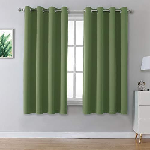DUALIFE Sage Green Solid Curtains for Bedroom Short Small Window Treatment Blackout Thermal Insulated Curtain Panels 52 by 54 Inch Length with Grommet Set of 2 Panels
