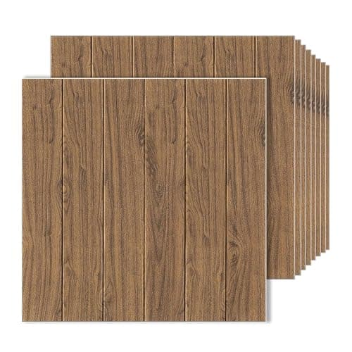 Deetto 3D Wall Stickers Self-Adhesive Design DIY Wallpaper, PE Foam Panels Wallpaper For Wall Decor, Bathroom, Living Room, And Home Art (70 x 70Cm, Appx. 5.3Sq Feet ) (Dark Wooden, 10)