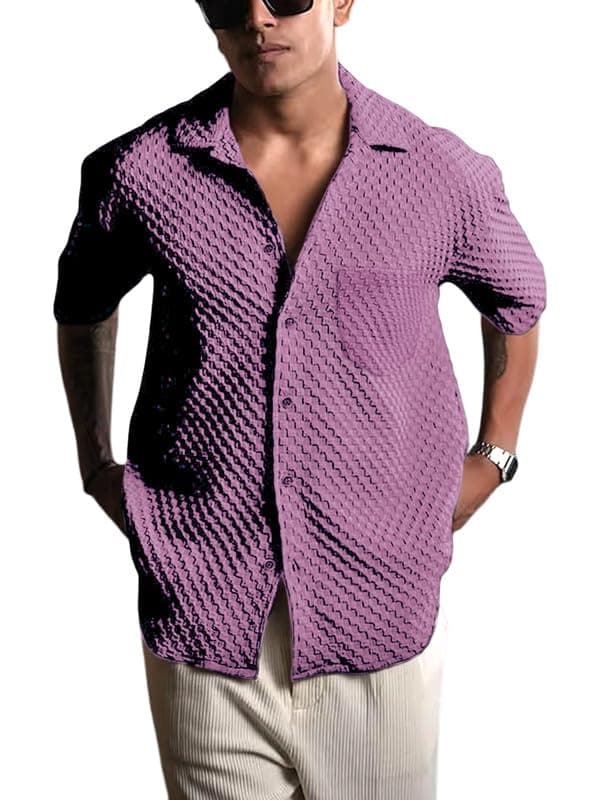 Pinkmint Bubble Textured Shirt for Men ll Half Sleeve Stylish Button Down Shirt's ll Men's Pocket Shirt (Pack of 1) Purple