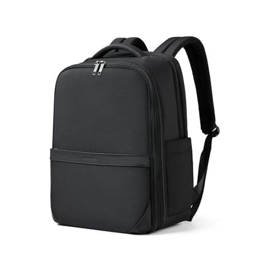 Hanke Expandable Travel Backpack 16 Inch, Full-Open Laptop Backpack Fits 15.6 Inch, Carry On Personal Item Bag with Luggage Strap, Business Work Backpack for Women Men, Black