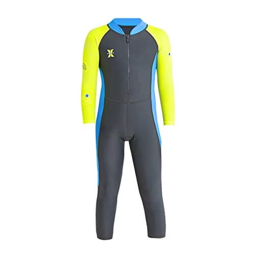 Boys Color Block One Piece Swimsuit Kids Long Sleeve Rash Guard Sunsuit Zipper Swimwear Diving Wetsuit Mock Neck Full Jumpsuit Surfing Beachwear Bathing Suit with UPF 50+ Sun Protection Gray 5-6T