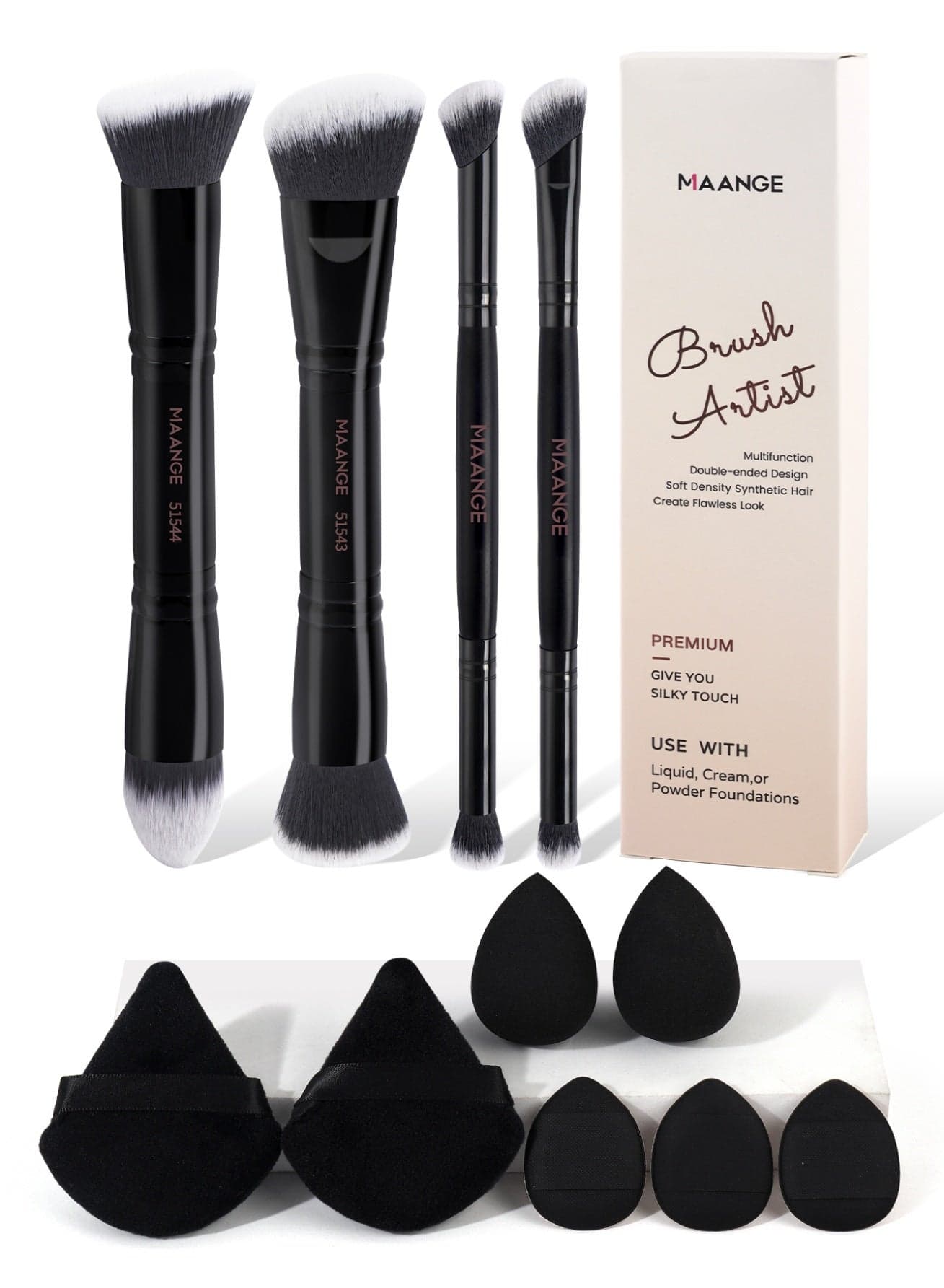 11Pcs Makeup Tool Set Professional Cosmetic Foundation Powder Eyeshadow Makeup Puff Brush Beauty Tool Triangle Makeup Puff Ideal for Makeup Beginner Black
