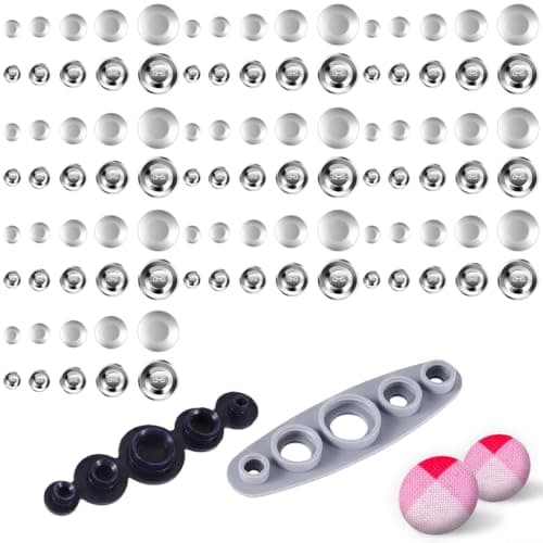 HASTHIP® DIY Metal Fabric Covered Button Kit with Mold Tool 50 Sets Snap-On Buttons Blanks (5 Various Sizes), Upholstery and Sewing Craft Button Maker Kit