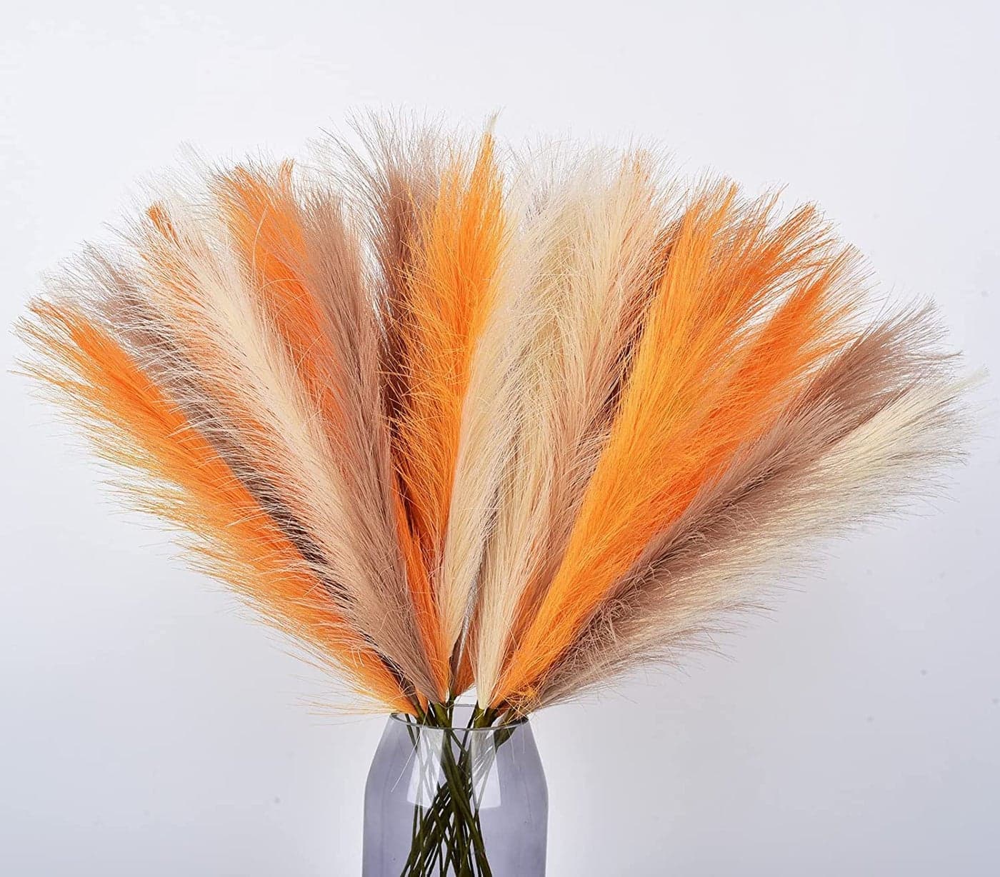 LSKYTOP Orange Pampas Grass Decor23Inch 12pcs Faux Pampas Grass Bouquets Artificial Pampas Fake Pampas Flower for Home Living Room Bedroom Vase Decor