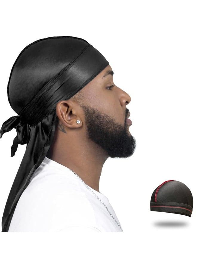 Silky Durag for Men Wave Cap Satin Dorag for Men Women 360 Wave Black