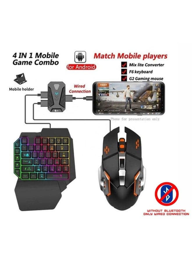 Complete 5-in-1 PC-Like Setup: The kit includes a one-handed RGB backlit gaming keyboard, a high-precision gaming mouse, a mobile phone holder, a durable mouse pad, and a connection hub to bring a full desktop gaming experience to your phone.