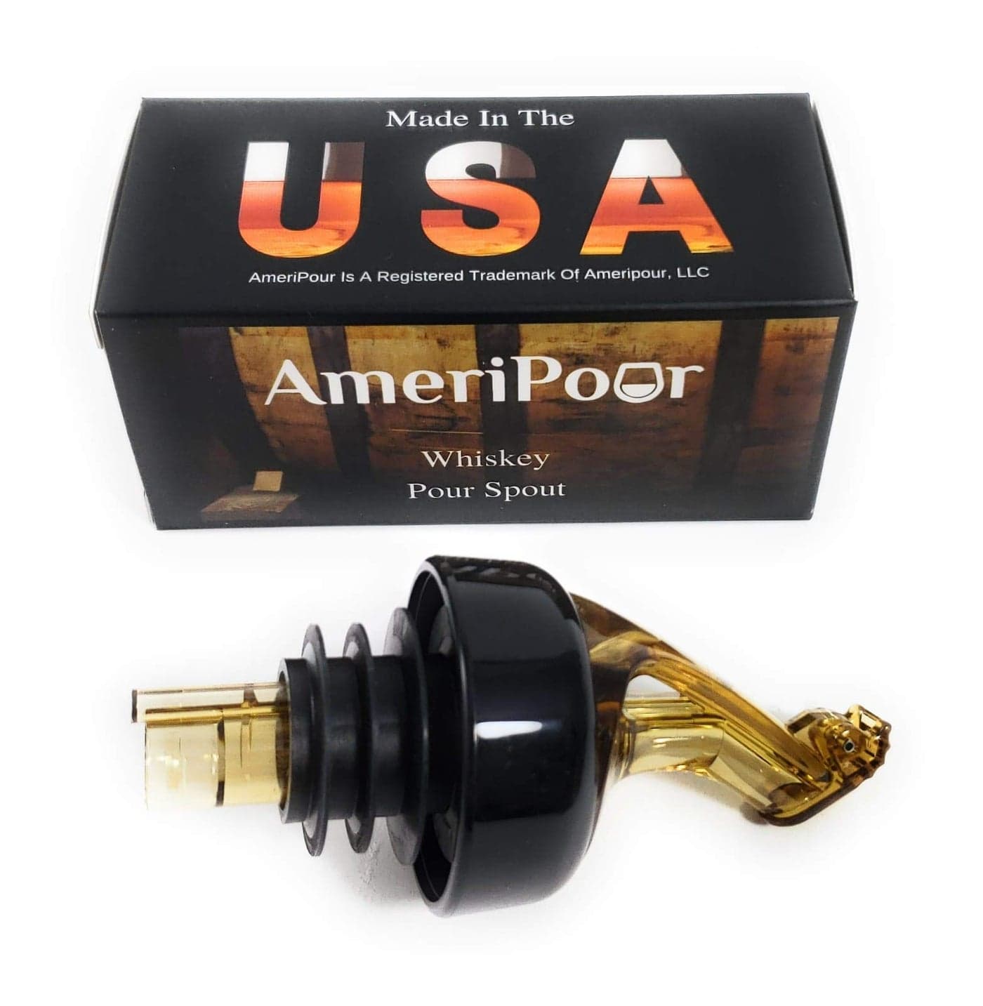 AmeriPour Whiskey Pourer for Liquor Bottles With Flap Made 100 In USA Great Whiskey Gift For The Home Bar 1 Amber Large Cork