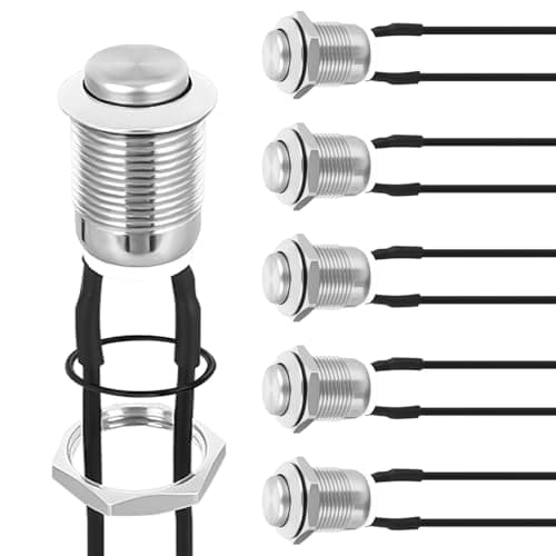 Nilight 12mm Momentary Push Button Switch 6PCS with Pre Wired Harness 12V Waterproof Stainless Steel Small Round Power Push Button Switches 2 Pin for Car Automotive Truck Boat Marine OffRoad Vehicle