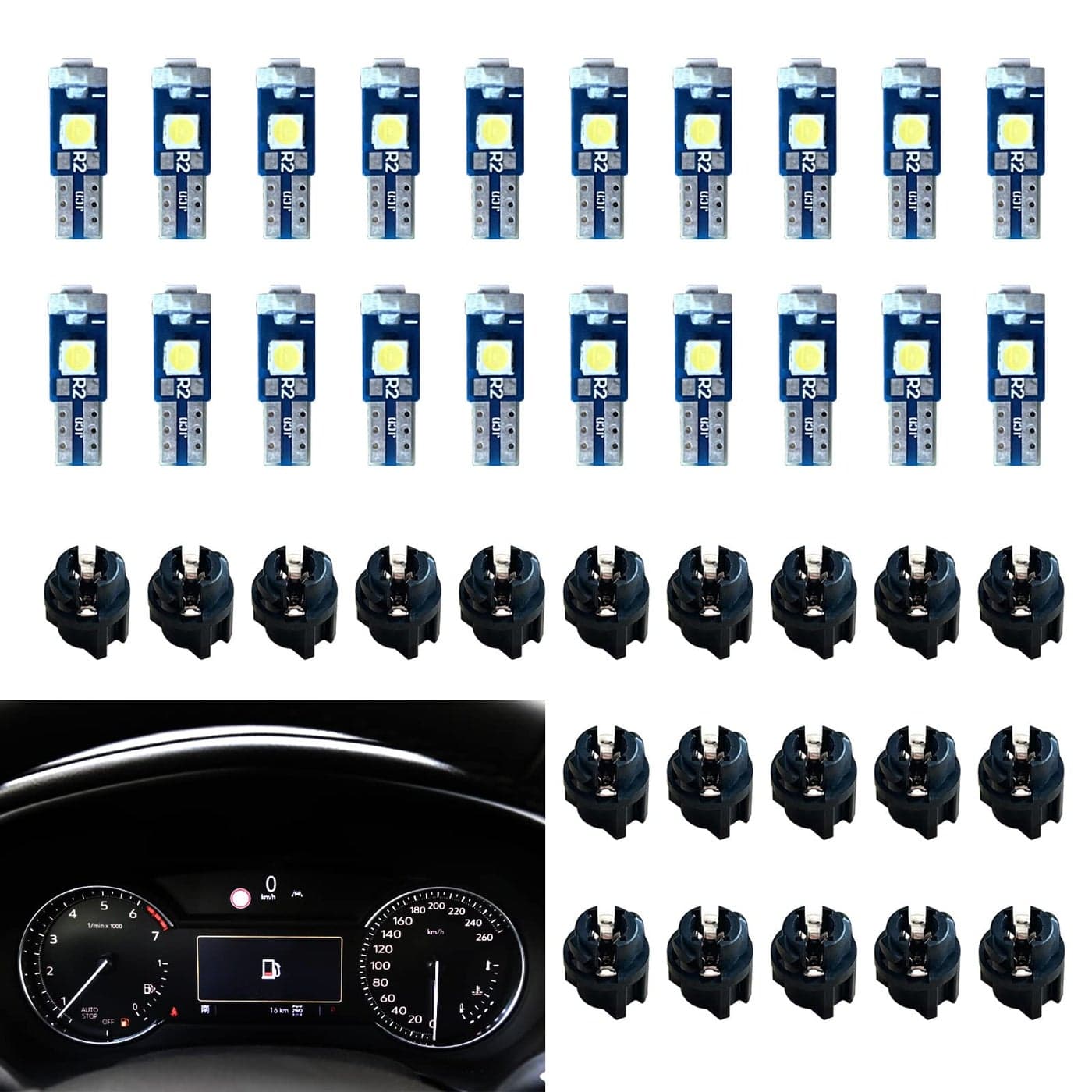 NTNEV Led Bulb Dash Lights Super Bright T5 37 74 LED Bulb with Twist Lock Socket PC74 PC37 Dashboard Instrument Panel Gauge Cluster Light Map Vanity Mirror Glove Box Indicator Light White