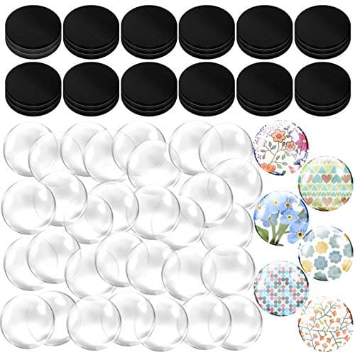 72 Pieces Craft Magnets Glass Ceramic Ferrite Magnet with Adhesive Backing and Transparent Clear Glass Cabochons for DIY Craft Fridge Refrigerator Pendants(1 Inch,Round)