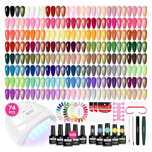 VANREESA Gel Nail Polish Kit with U V Light 74 Pcs Gel Polish Nail Set 56 All Seasons Colors Nail Polish Set Base and 4 Effects Top Coat with Manicure Tools Complete Nail Kit Gifts for Women