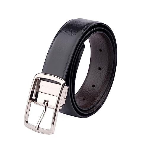 Bacca Bucci ® Men's Italian Top Grain Genuine Leather Reversible Classic Dress Belt with Rotating Metal Buckle (Black and Brown)