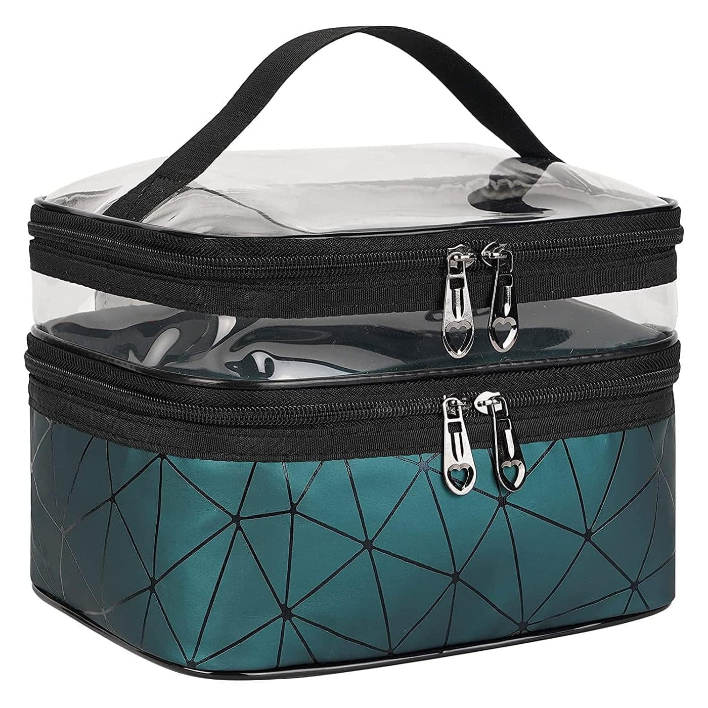 LAHIMODual Layer Makeup Bag Makeup Pouch for Women Cosmetic Bag for Cosmetic Cases Make up Organizer Toiletry Bag with 2 Zipper for Women Girl Green