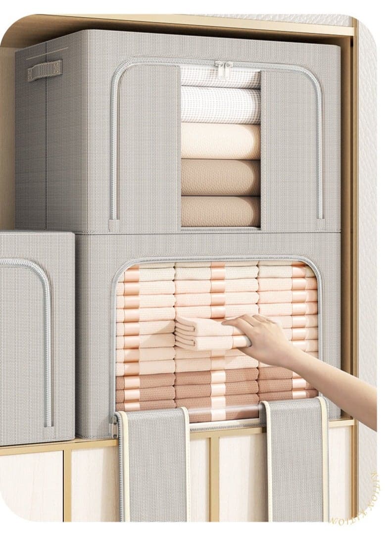 2 Pack Wardrobe Clothes Organizer,Foldable Clothing Storage Boxes,Stackable Drawer Organizers,with Metal Frames,Handles,Transparent Windows, and Double Zippers,for Clothes, Jeans, Pants, Sweaters, Dresses