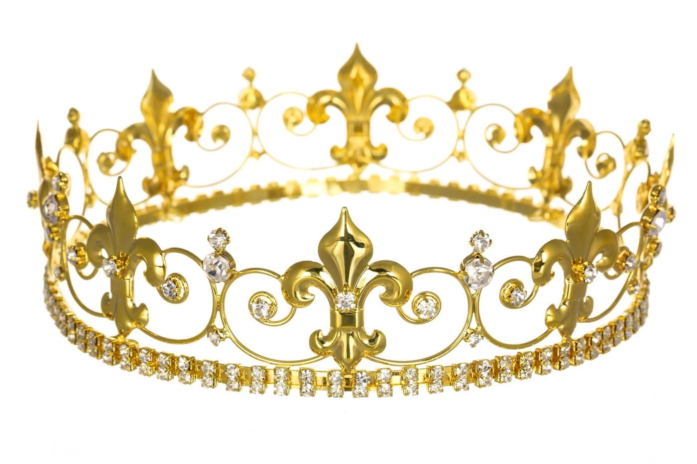 SAMKY Ornate 2 Tall Fleur De Lis Full King Crown Gold Plated Clear Crystals T1017