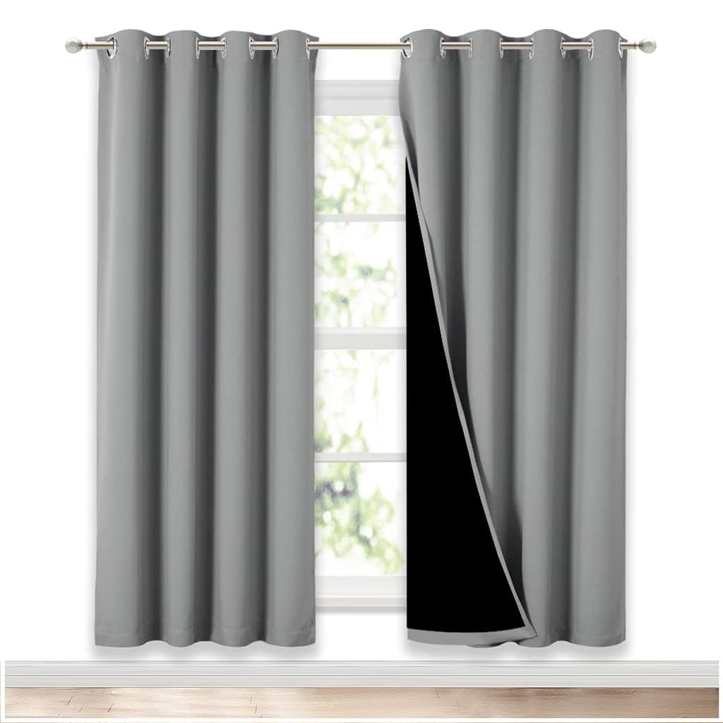 NICETOWN Full Shade Curtain Panels Pair of Energy Smart Noise Blocking Out Blackout Drapes for Dining Room Window Thermal Insulated Guest Room Lined Window DressingSilver Grey 52 x 72 inch