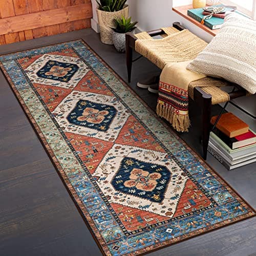 Lahome Boho Hallway Runner Rug - 2x6 Kitchen Runner Rugs Non Skid Washable Non-Slip Laundry Room Rug Throw Low-Plie Bathroom Oriental Distressed Carpet for Entrance Bedroom Living Room Adelyn