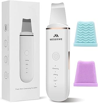 Skin Scrubber Face Skin Spatula Blackhead Remover Pore Cleaner Face Beauty Lifting Tool Comedones Extractor with 4 Modes Facial Scrubber Spatula for Deep Cleansing With Two Silicone Case