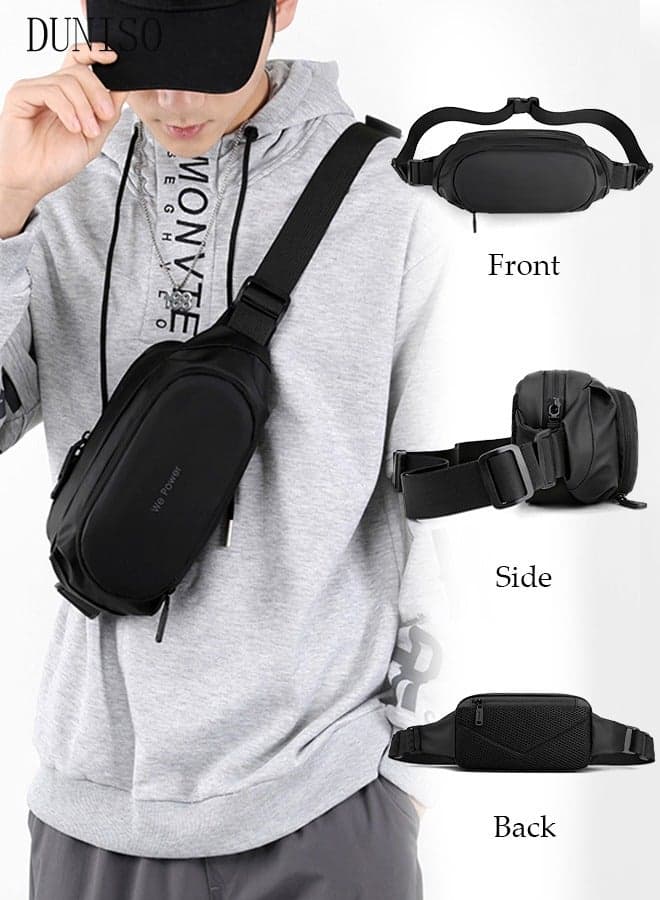 Compact Waist Bag for Men Waterproof Crossbody Bag Multipurpose Chest Shoulder Bag with Buckle Everyday Carry Bag Sling Bag for Travel Work Sports