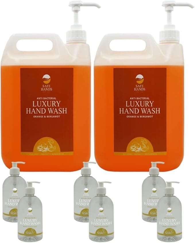 Safe Hands Luxury Hand Wash Orange Bergamot 5 Litre Moisturising hand soap liquid Antibacterial Anti Bac Hand Soap Removes 99 of Bacteria Kind to Skin
