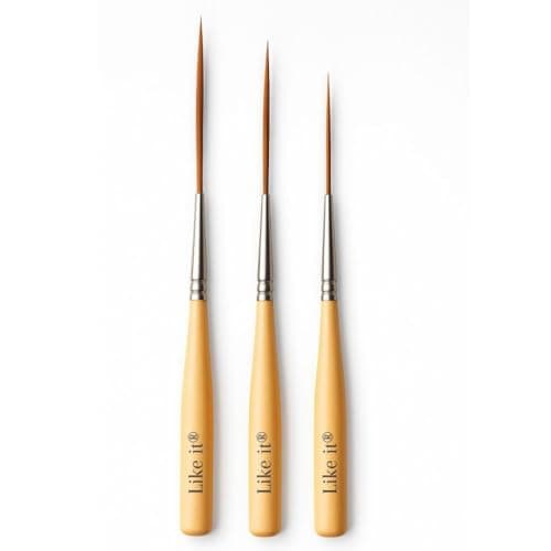 Like it Long Liner Fine Detail Paint Brush Set 3 Pcs Ultra Long Round Hair Hook Short Handle for Filling Corners, Marking, Outlining, Creating Edge Borders - Watercolor Acrylic Oil Szie 0,1,2 (Brown)