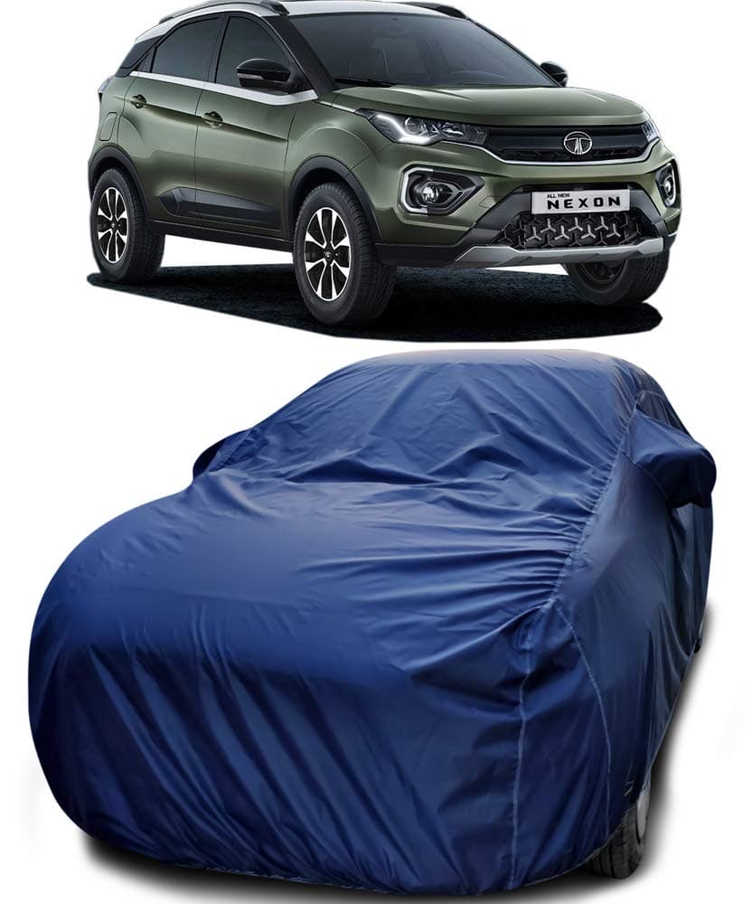 MOTROX Car Cover Compatible with Tata Nexon Facelift (2020-2021) with Mirror Pocket Triple Stitched Bottom Elastic Water Resistant UV Protection & Dustproof Car Cover-Blue