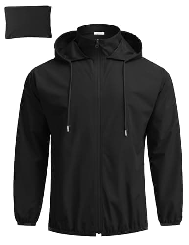 COOFANDY Mens Lightweight Rain Jackets Packable Windbreaker with Hood Waterproof Nylon Raincoat Black X-Large
